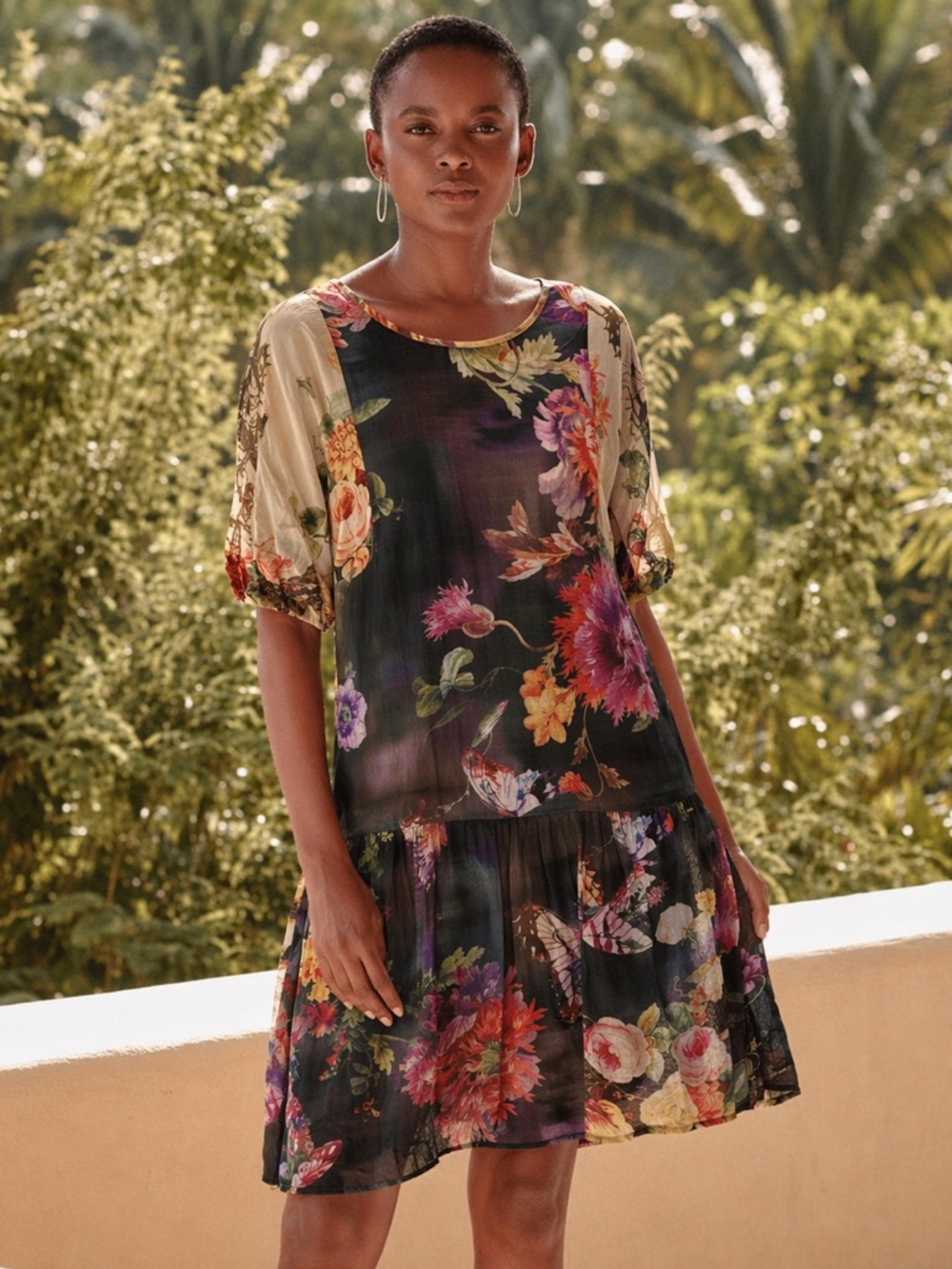 Floral Butterfly Print Women’s Dress in Dark Multi